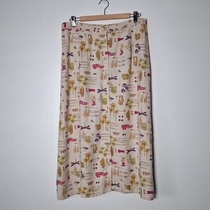 Vintage Skirt Printed Linen Gardening Theme Summer Retro Long